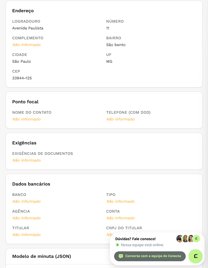 Página de detalhes do empreendimento