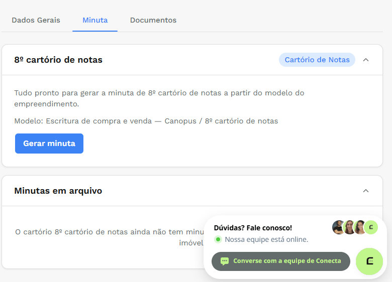 Aba de documentos do atendimento