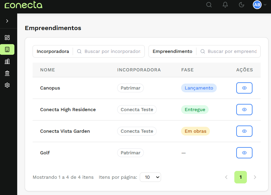 Página de detalhes do empreendimento