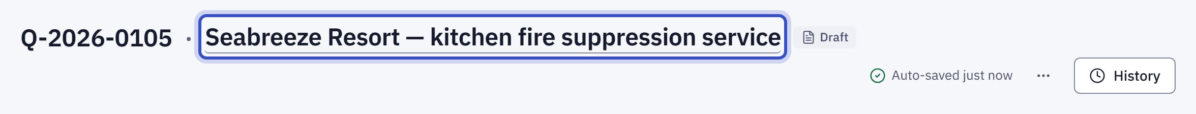 The quote's title row with the name field outlined