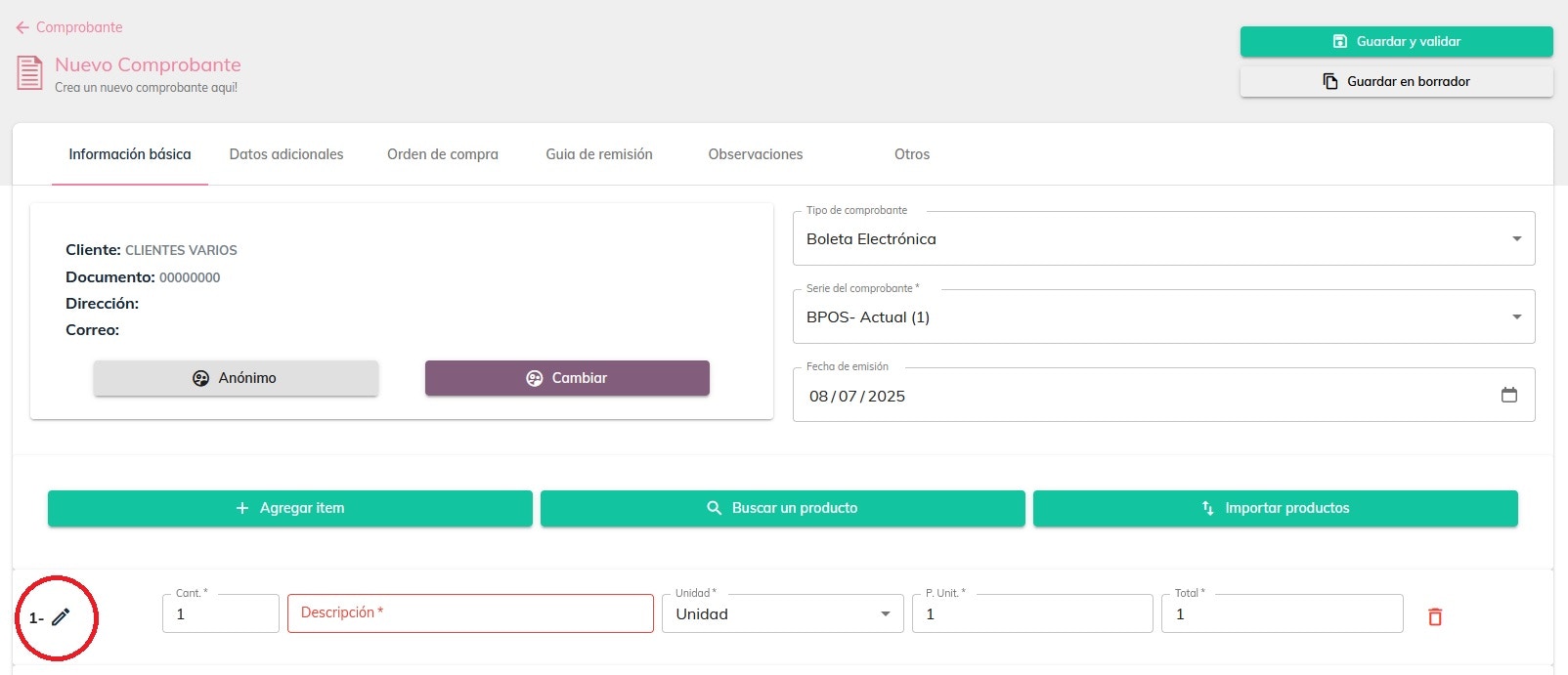 Emitir factura gravada 1
