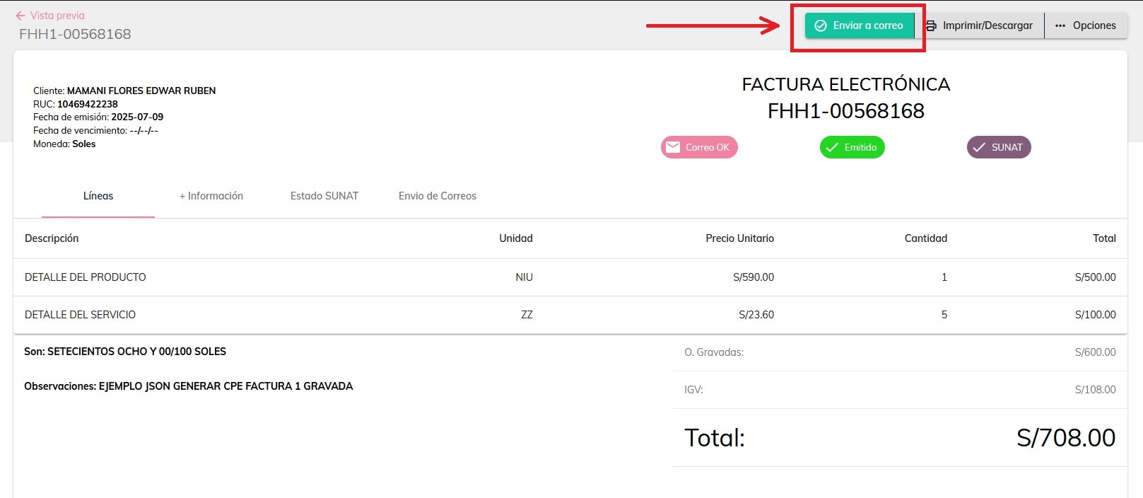 Enviar factura a cliente 1
