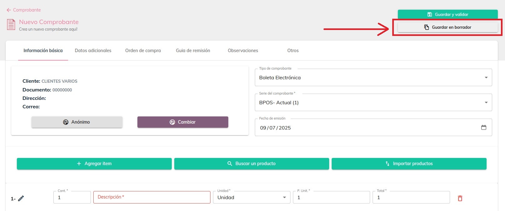 Generar factura borrador 1