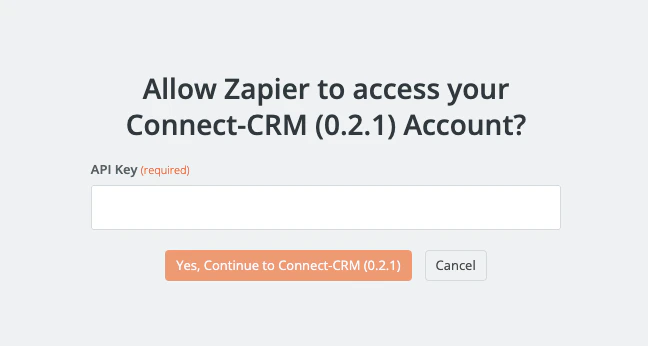Screenshot of the Zapier connect account form.