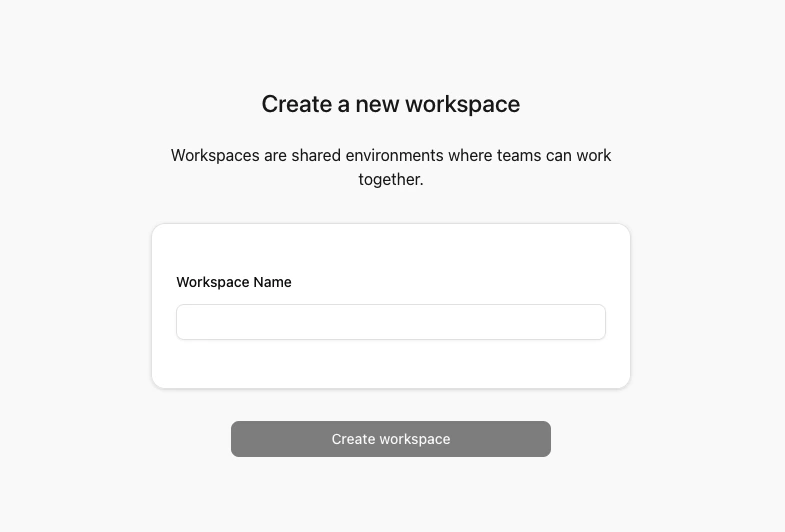 Screenshot of the create workspace form.