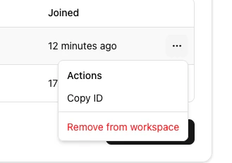 Screenshot of the members settings section with actions.