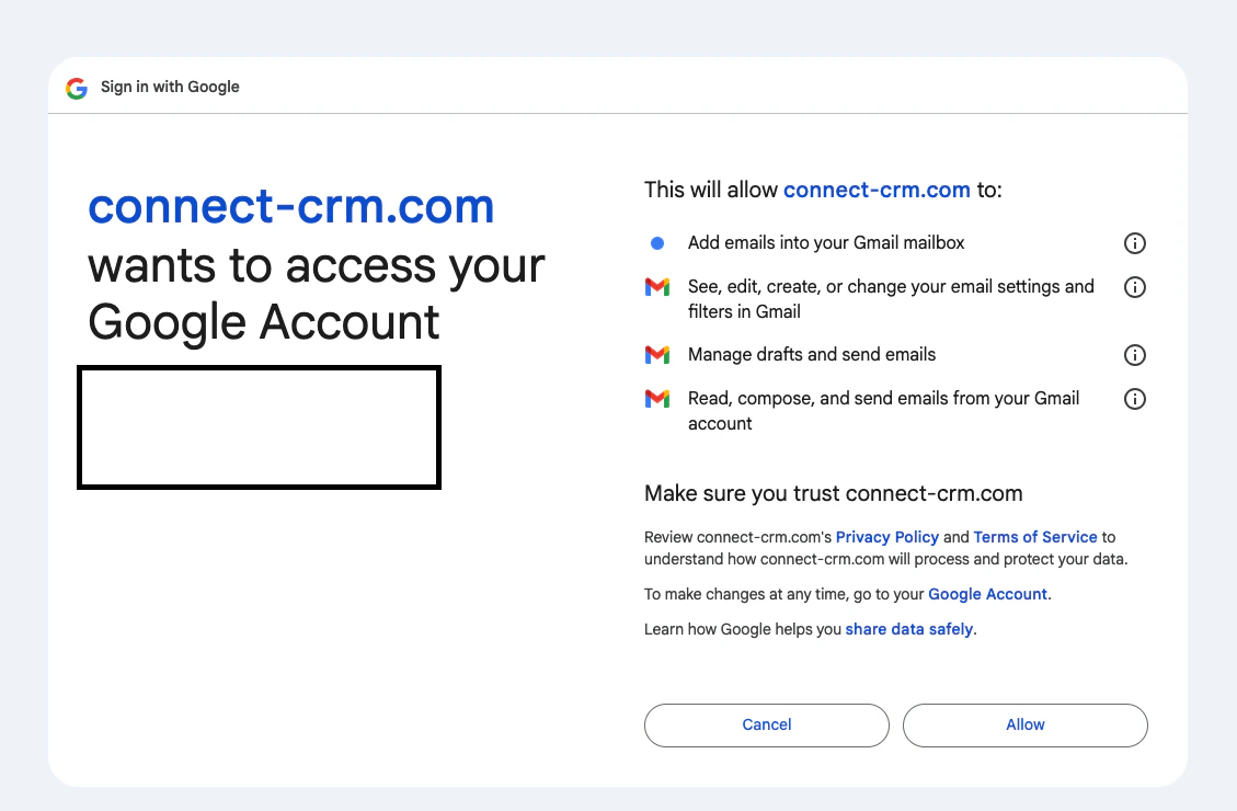 Screenshot of reviewing Google permissions.