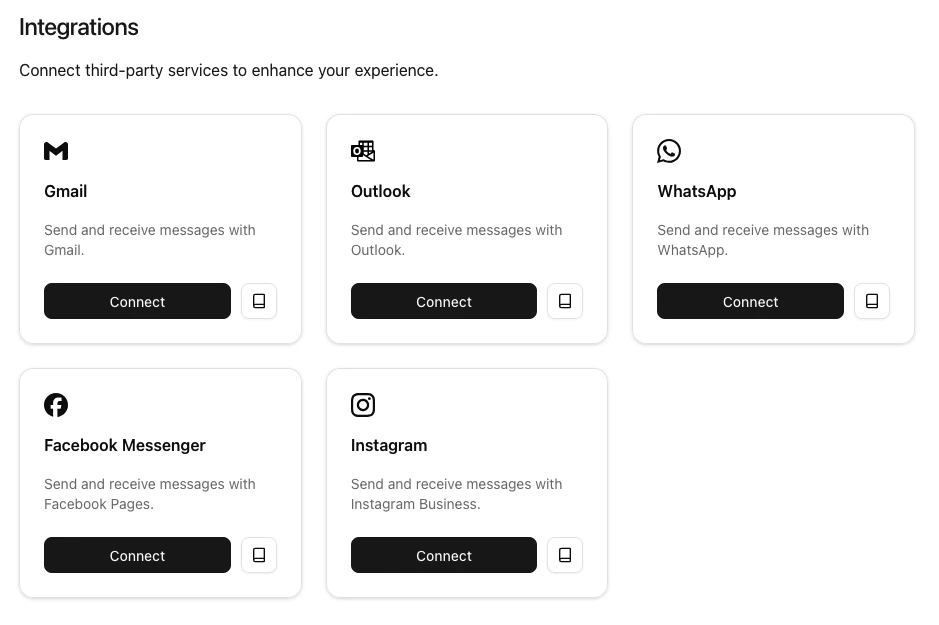 Screenshot of the integration section