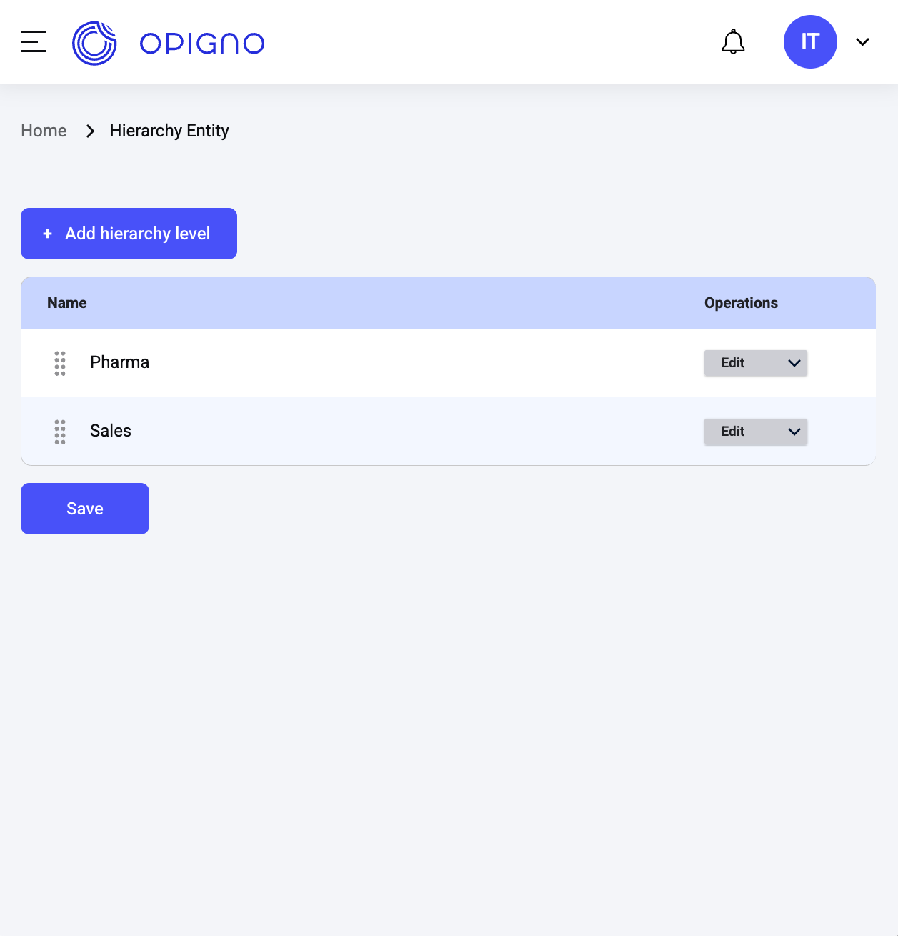 Screenshot showing the hierarchy level dropdown in training settings