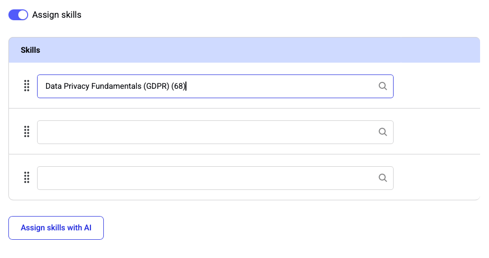 Assign skills toggle in the activity interface (autocomplete + AI button) Assign skills toggle in the activity interface (autocomplete + AI button)