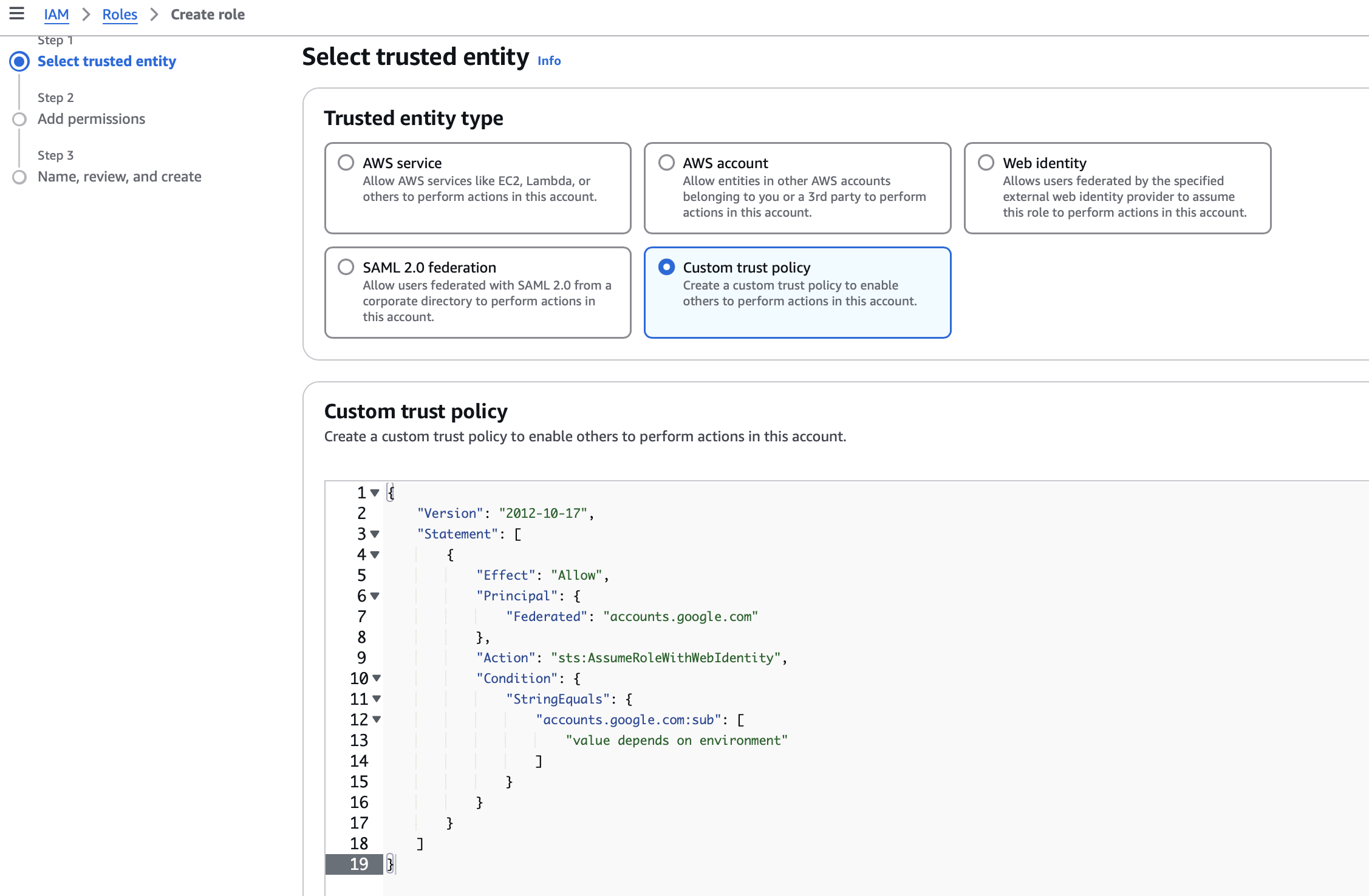 AWS New Role Screen