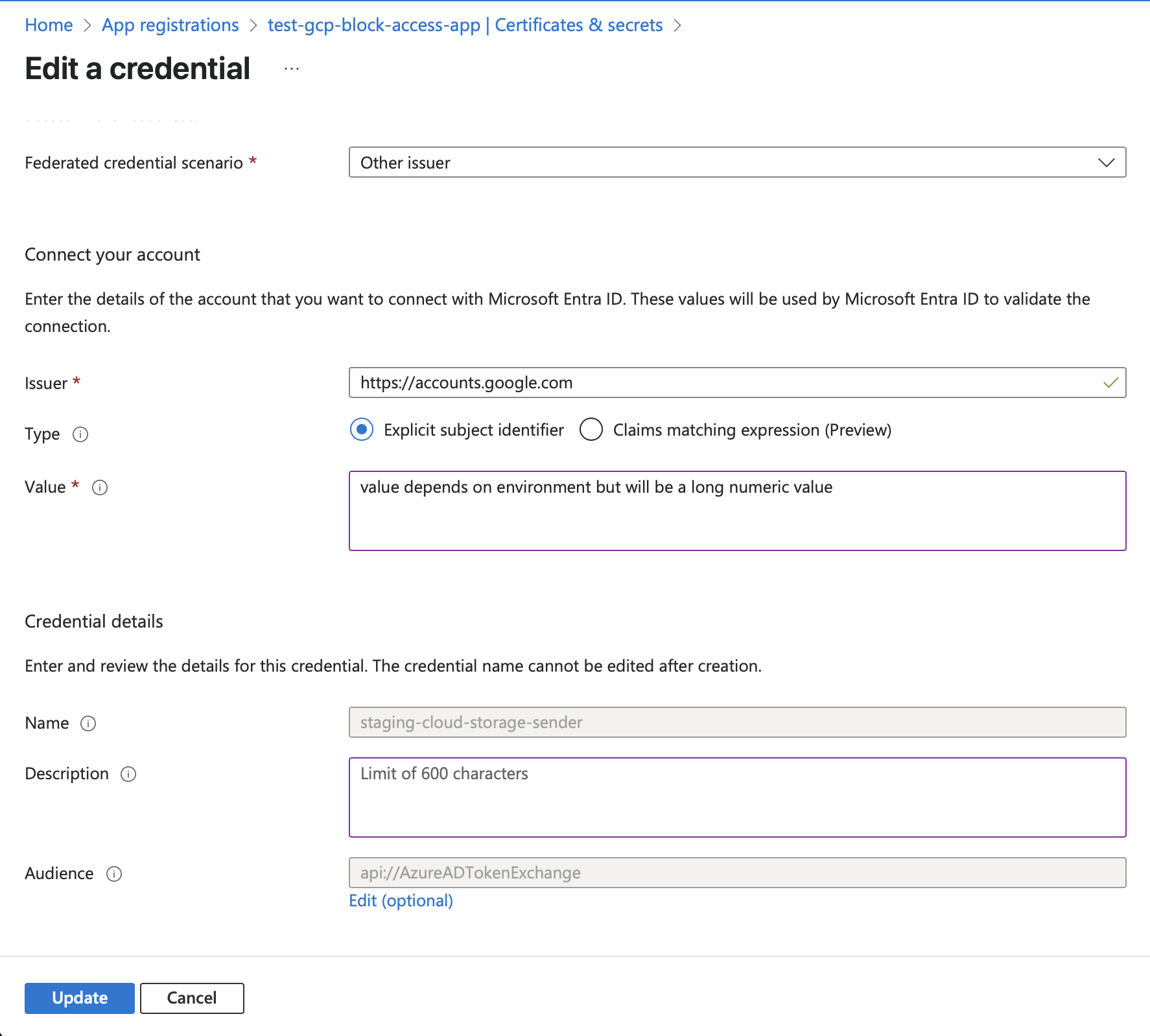 Azure Federated Credential Setup