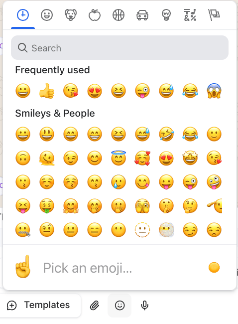 Emoji picker with frequently used emoji and categories