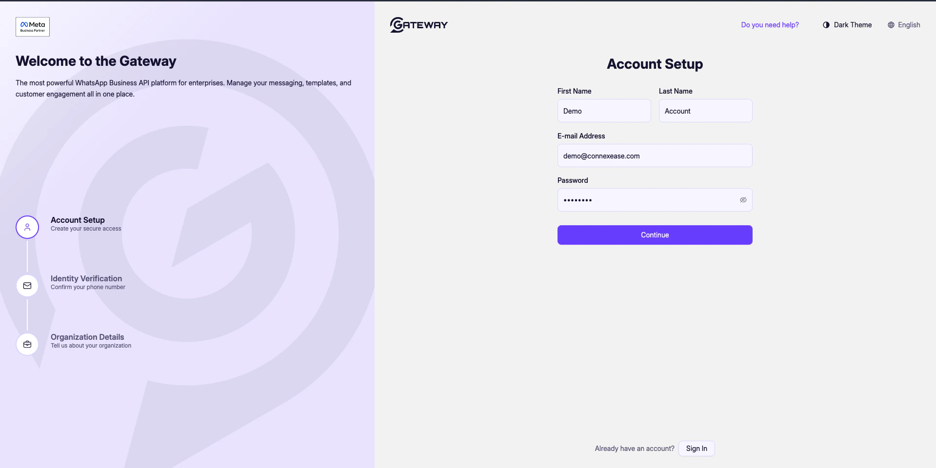 Account Setup – Filled
