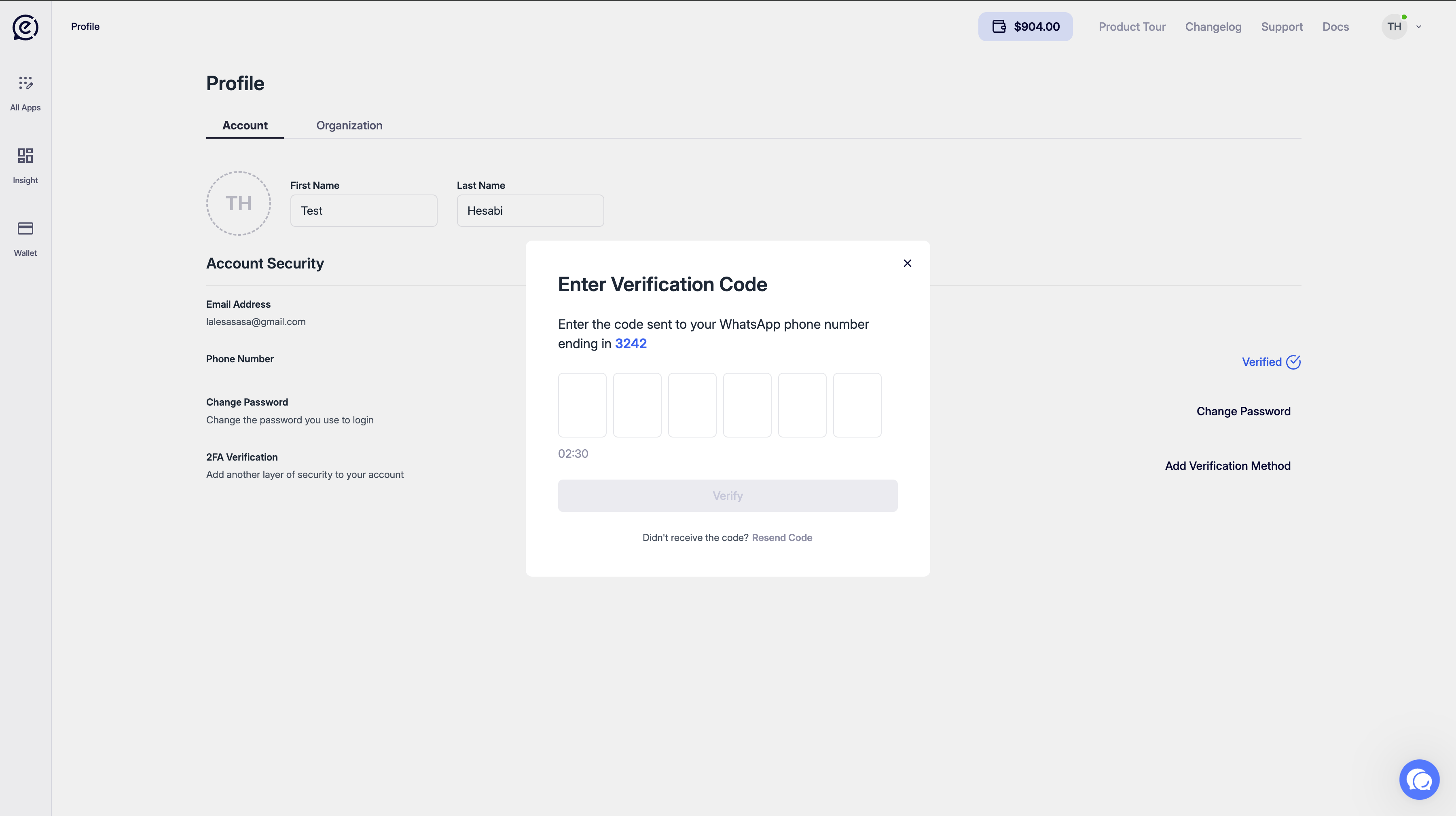 Profile 02 Verify Code