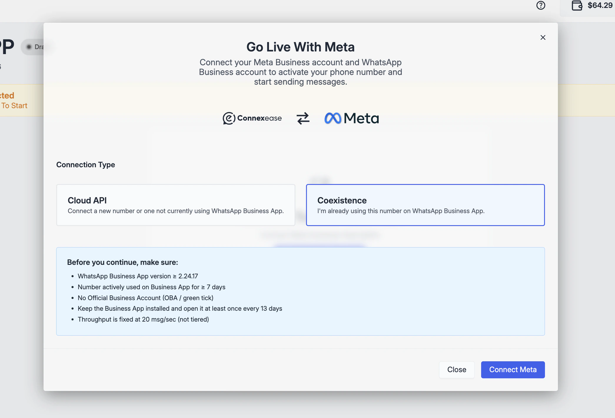 Connect Meta – Go Live popup