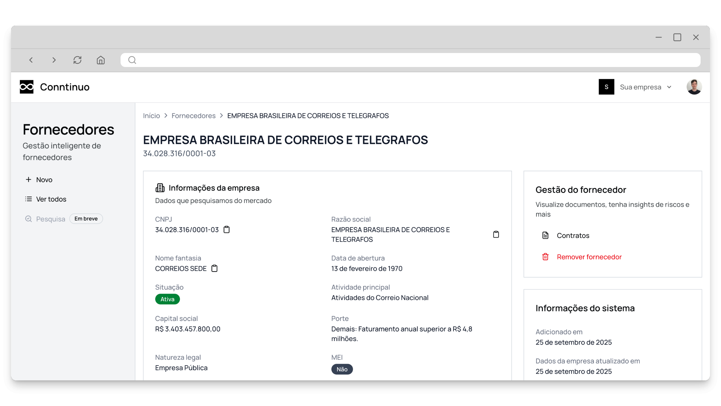 Gestão de Fornecedores - Detalhes