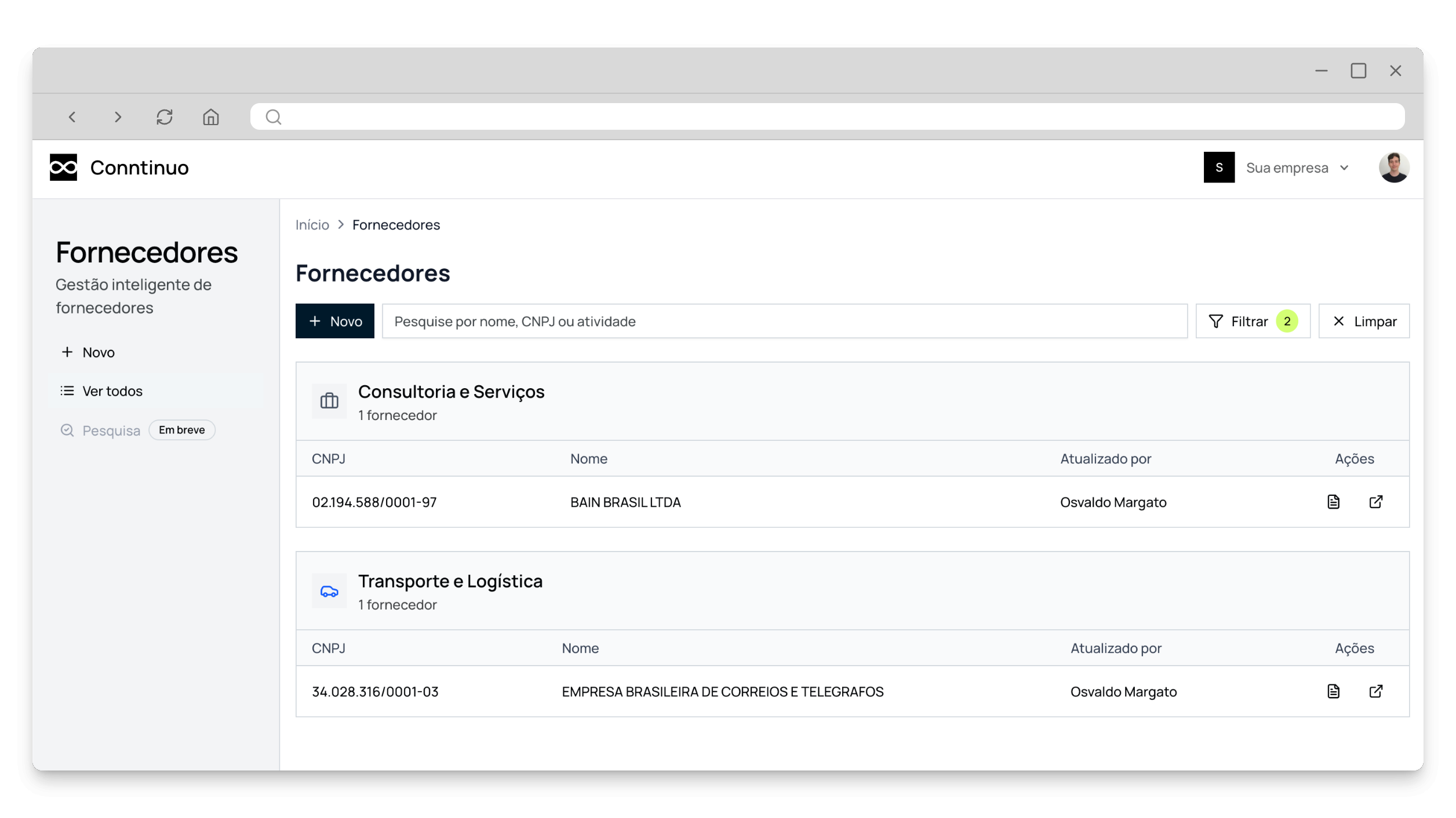 Gestão de Fornecedores - Lista