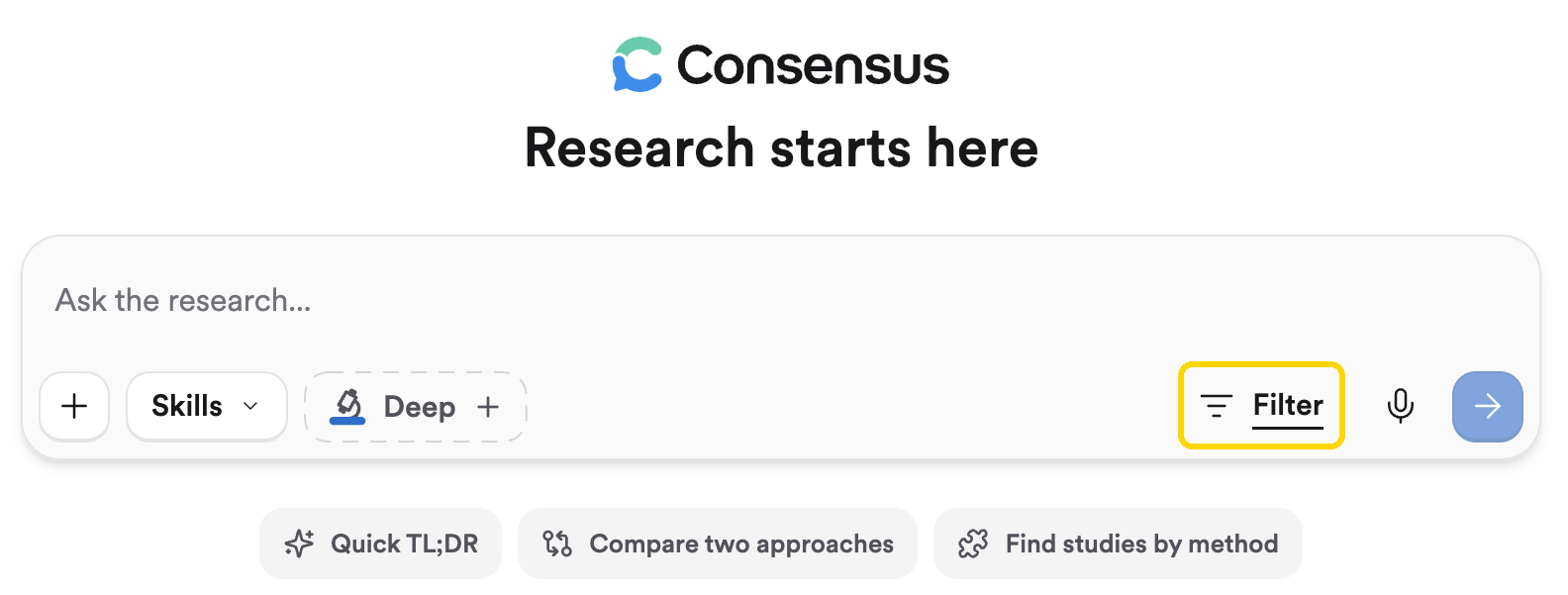 The Consensus search bar with the Filter button highlighted