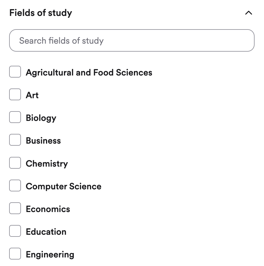The Fields of study filter
