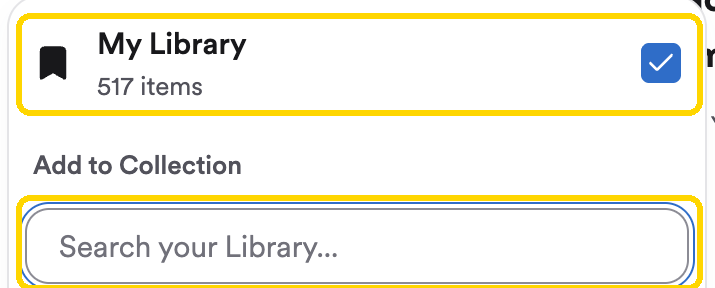 The Save menu with My Library ticked and a search box for adding the paper to a Collection