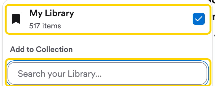 The Save menu with My Library ticked and a search box for adding the paper to a Collection