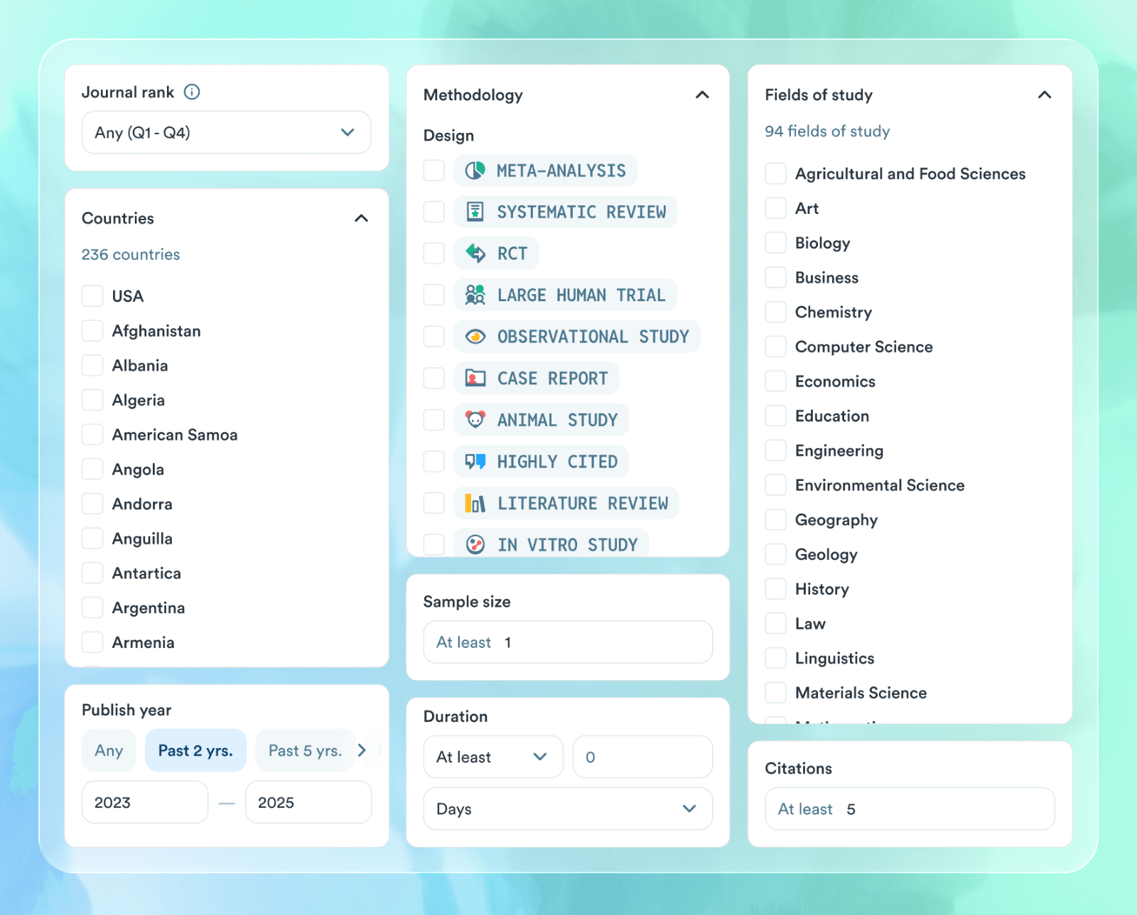 Overview of all Consensus filter panels