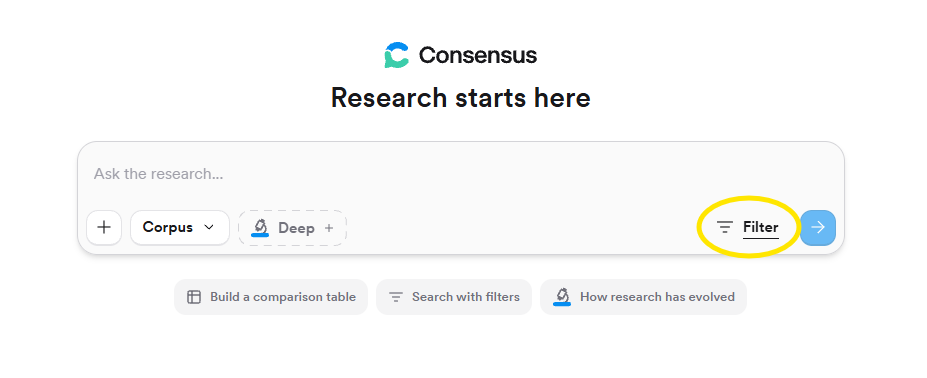 The Consensus search bar with the Filter button highlighted