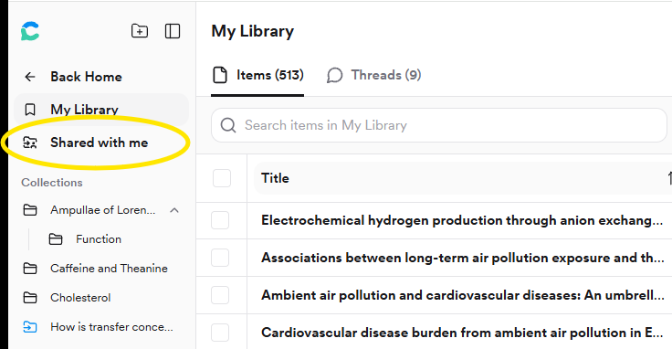 The Shared with me entry in the My Library sidebar