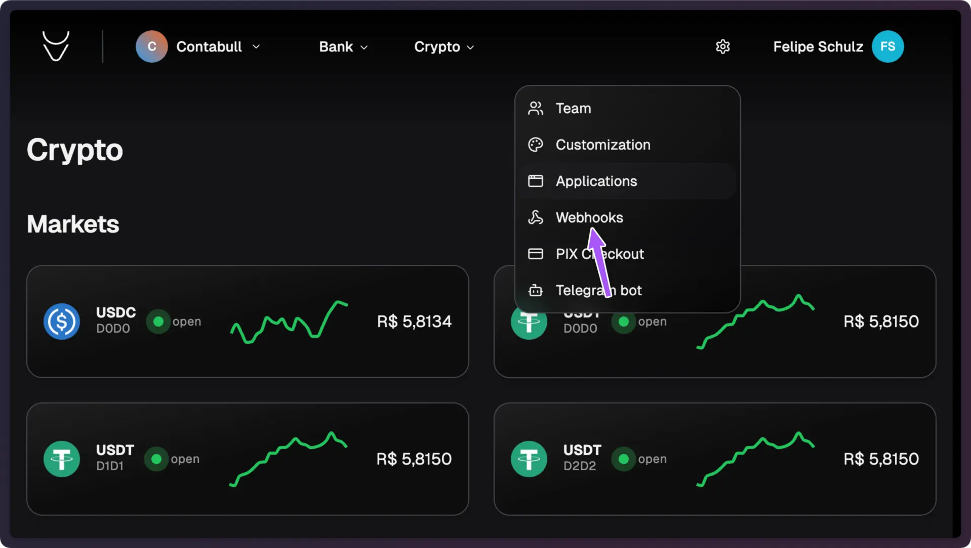 Webhook settings in dark mode