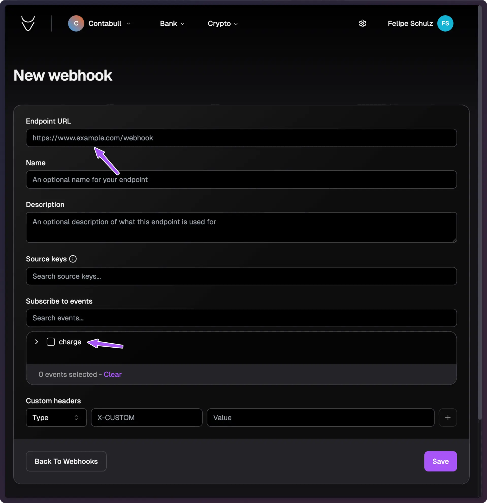 Webhook configuration in dark mode