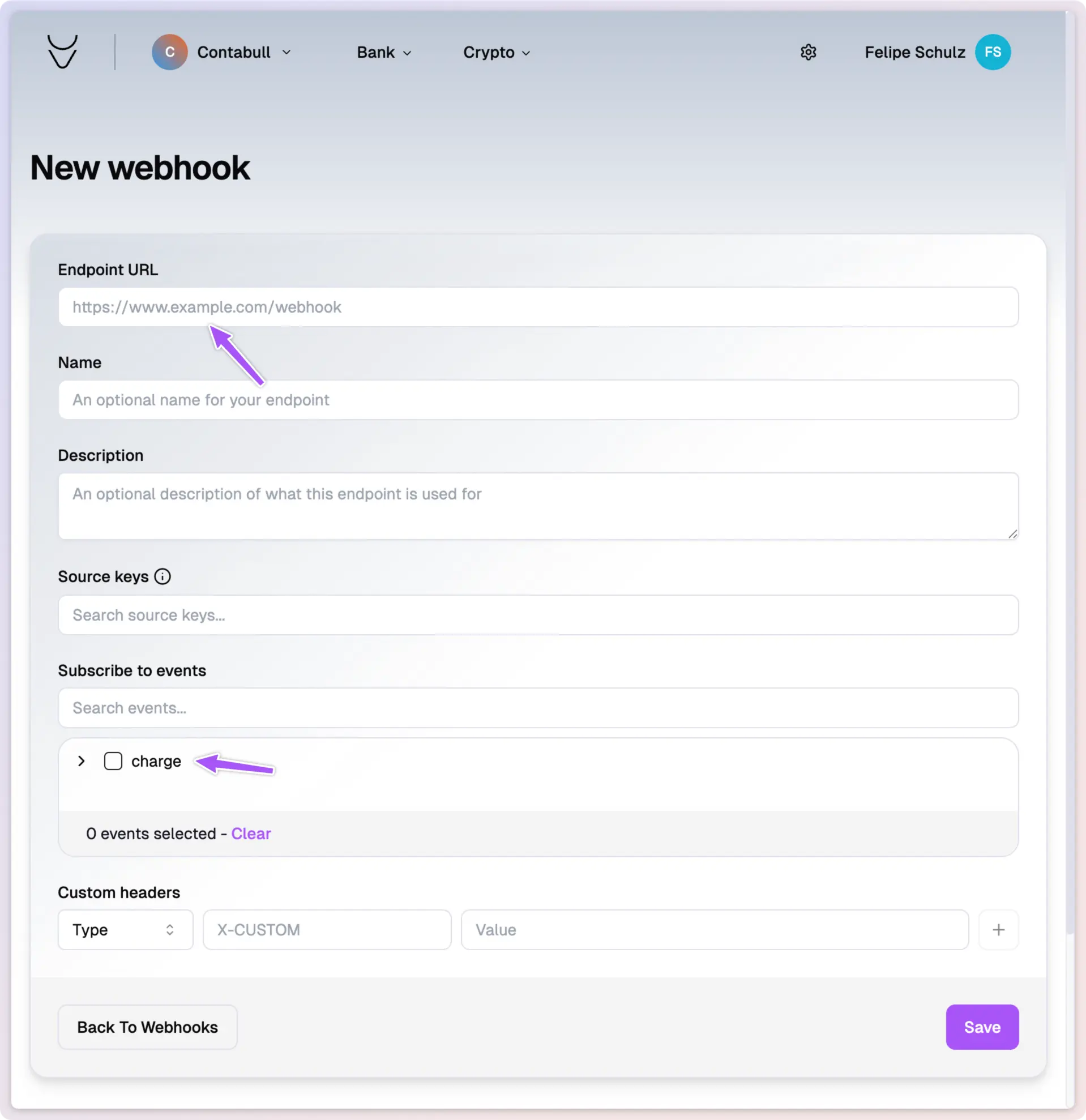 Webhook configuration in light mode