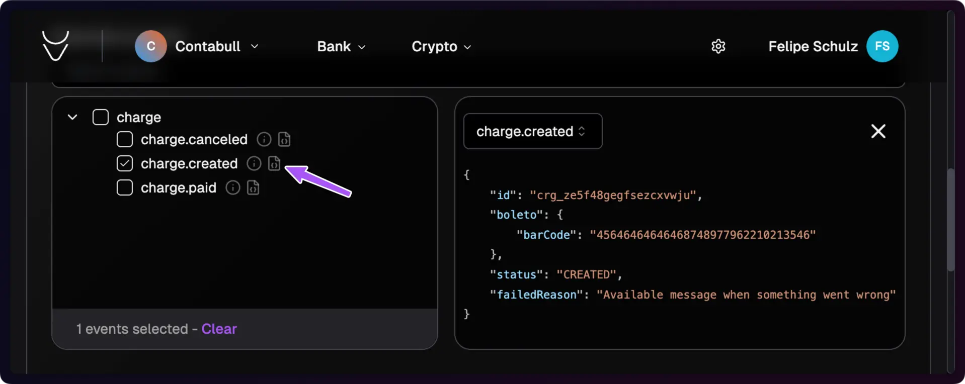 Payload example in dark mode