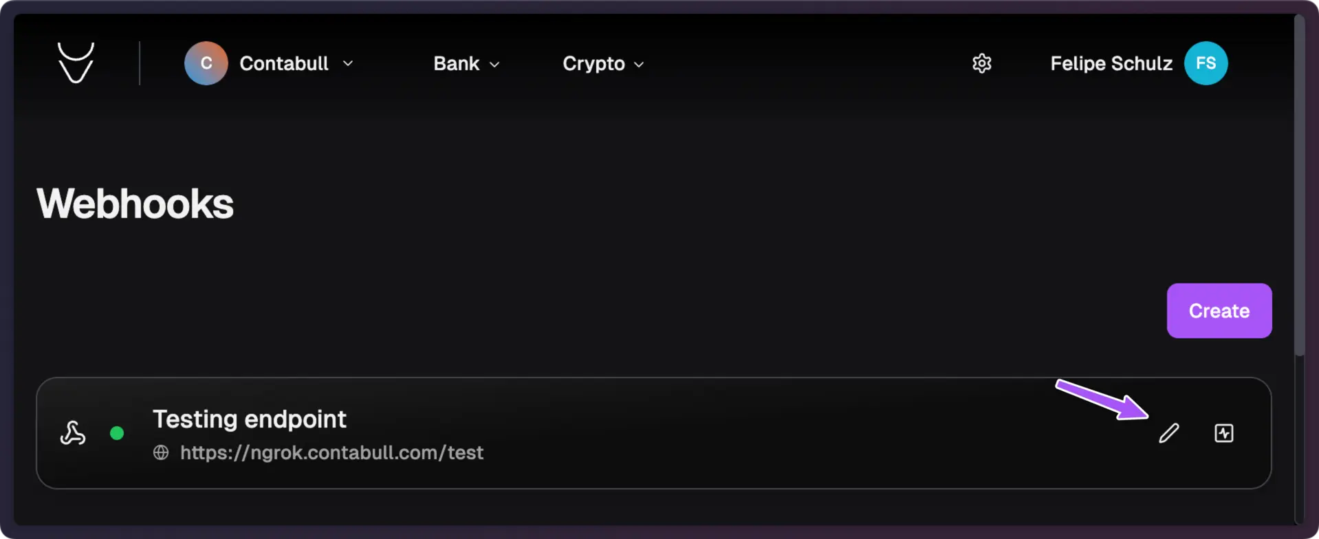 Completed webhook setup in dark mode