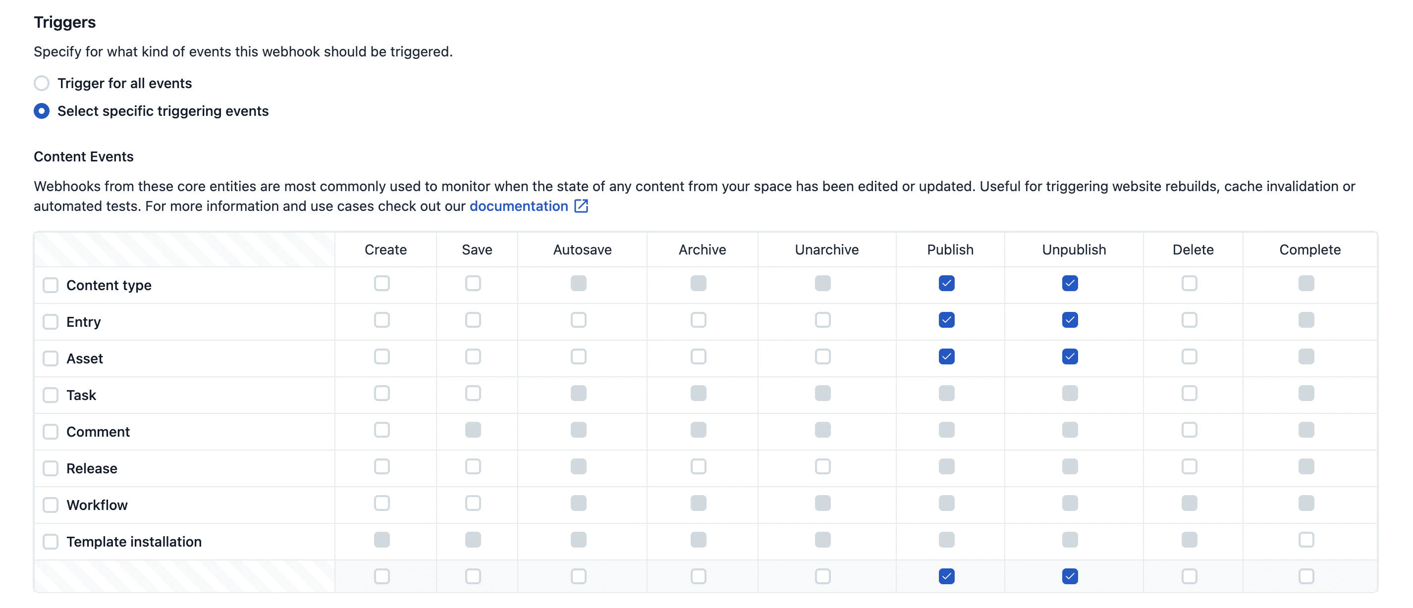 Configure triggering events