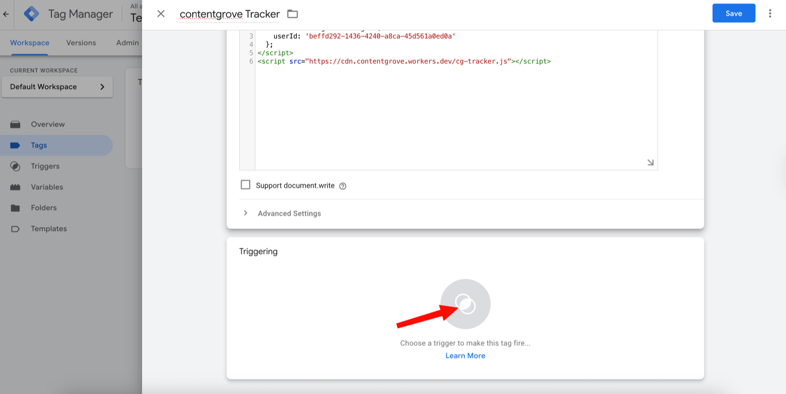 Opening Triggering to add a trigger in Google Tag Manager