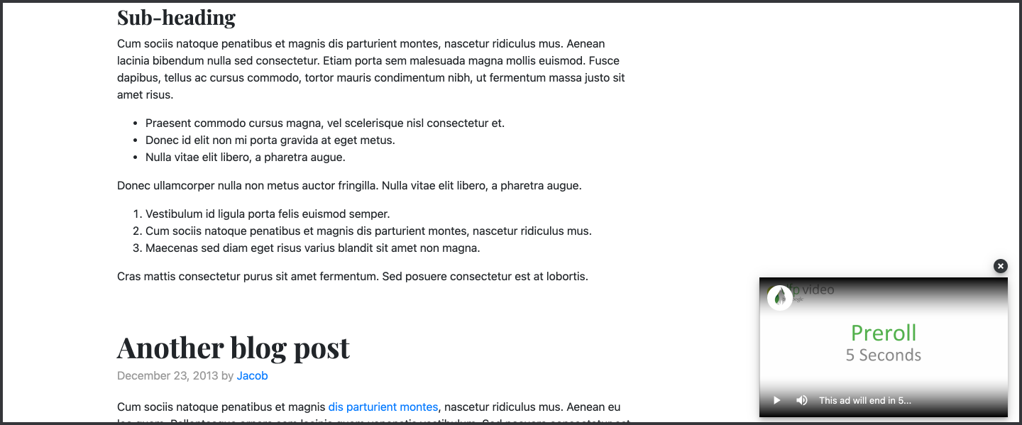Shows a video stuck to the bottom corner, after the user has scrolled past it