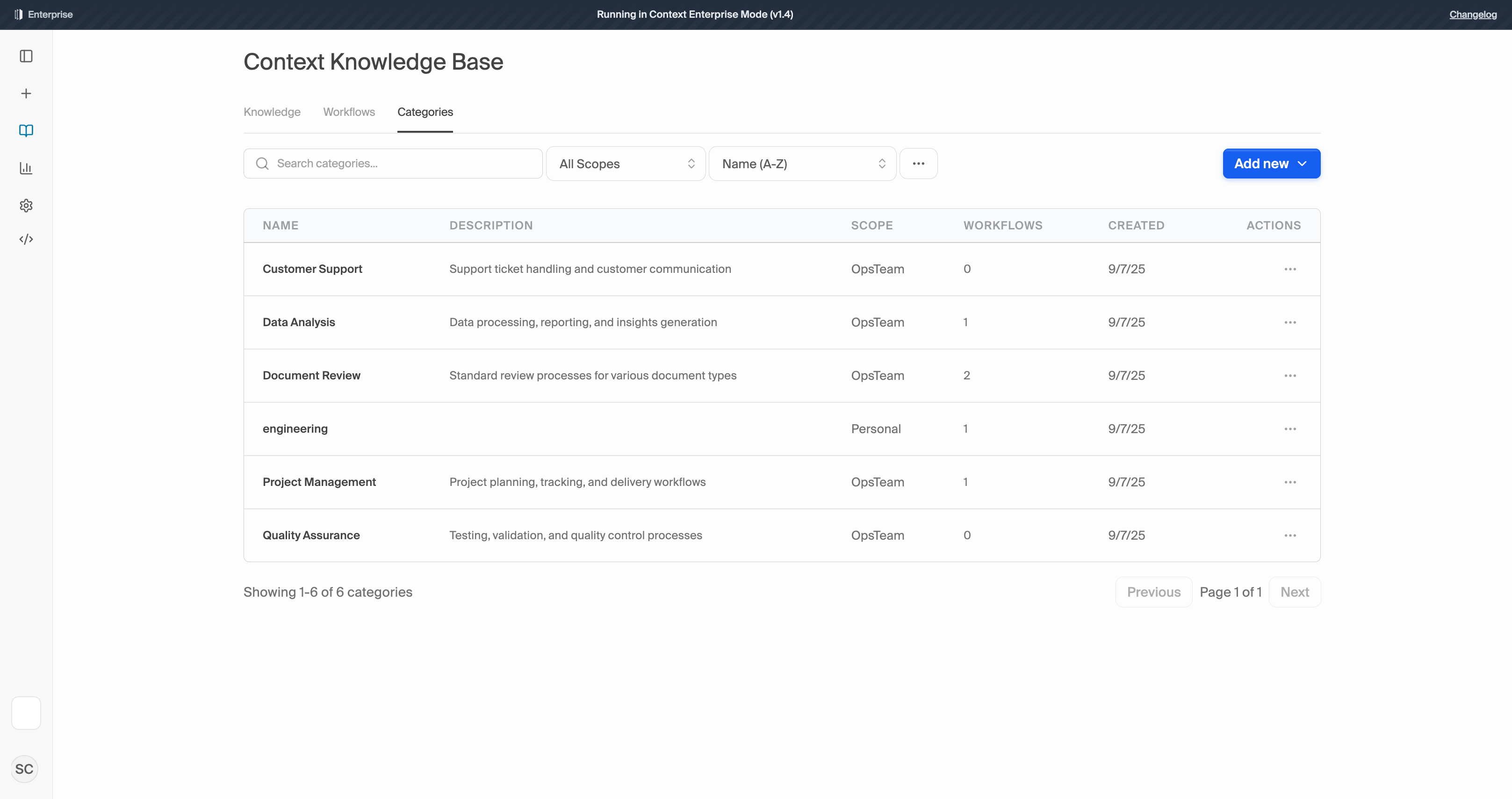 Categories Management Interface