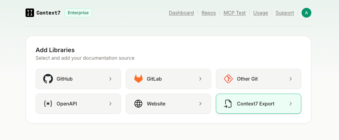 Context7 Export source on the Add page
