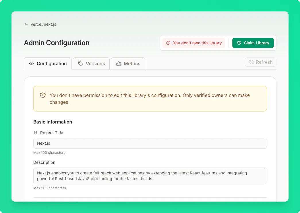 Claim Library button
