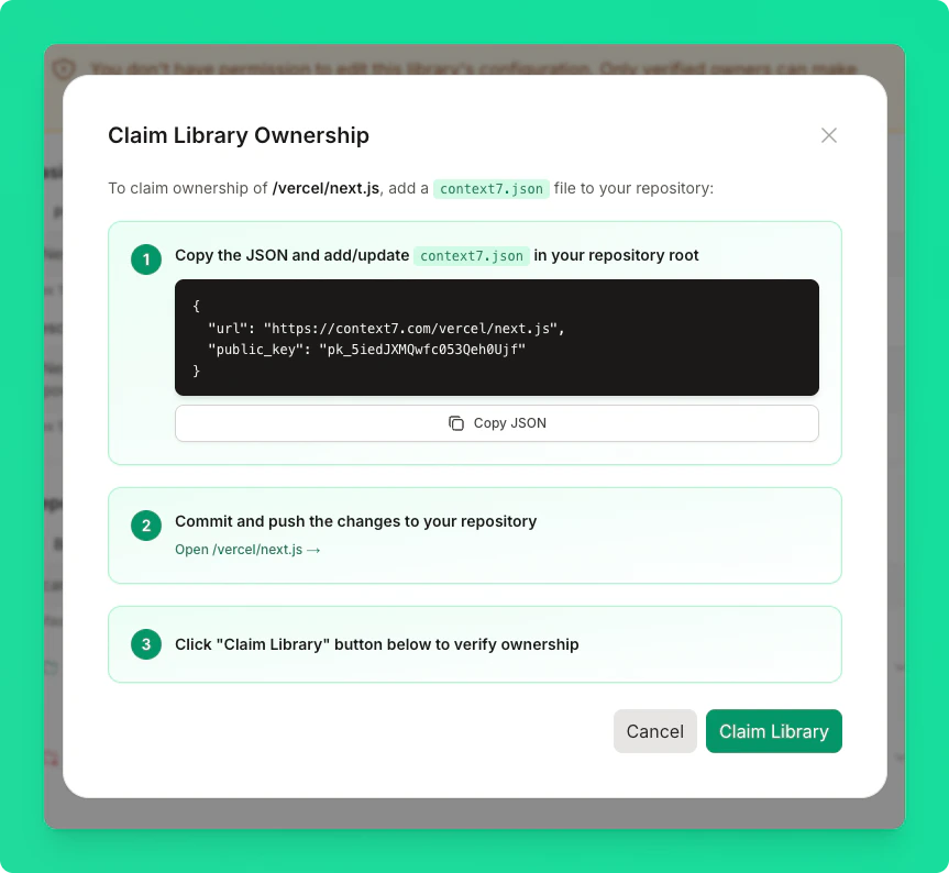 Claim library modal
