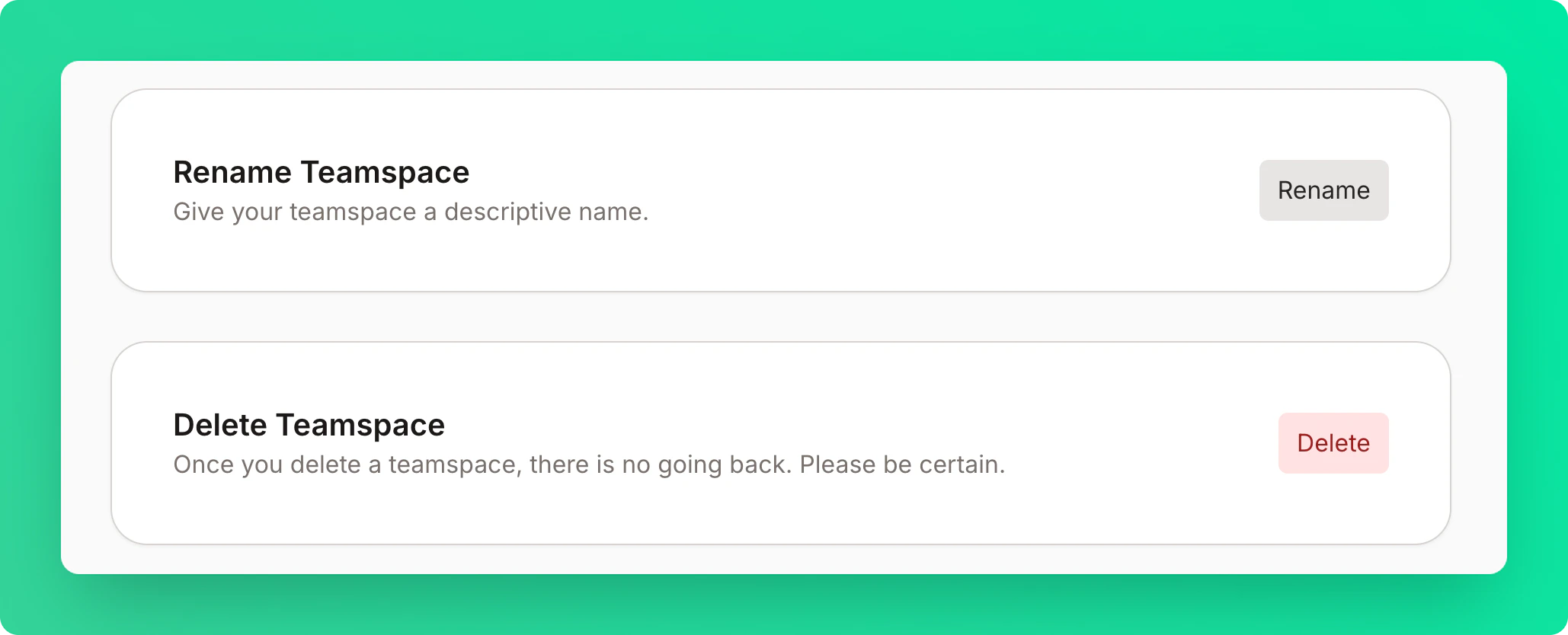 Teamspace management card