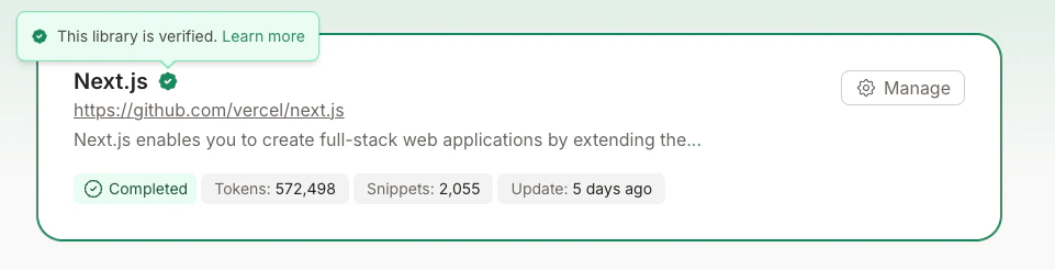 Verified badge on library