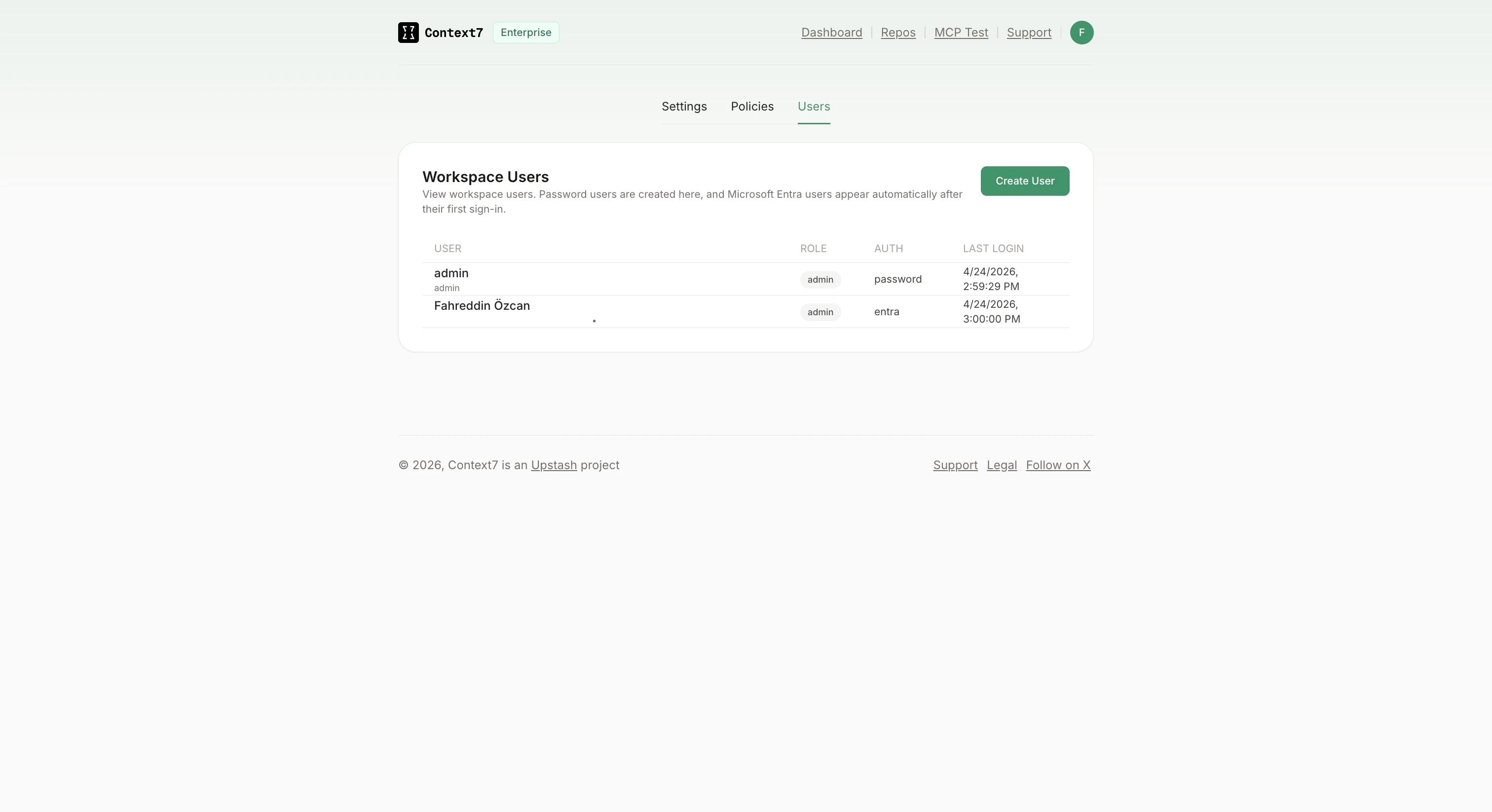 Workspace Users tab showing password and Entra users side by side