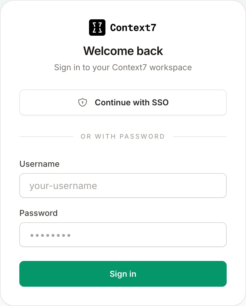 Login page showing the SSO button and the optional password form below