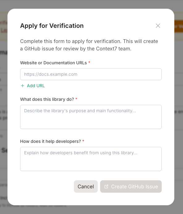 Verification application modal