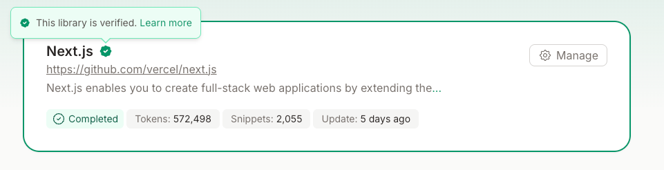 Verified badge on library