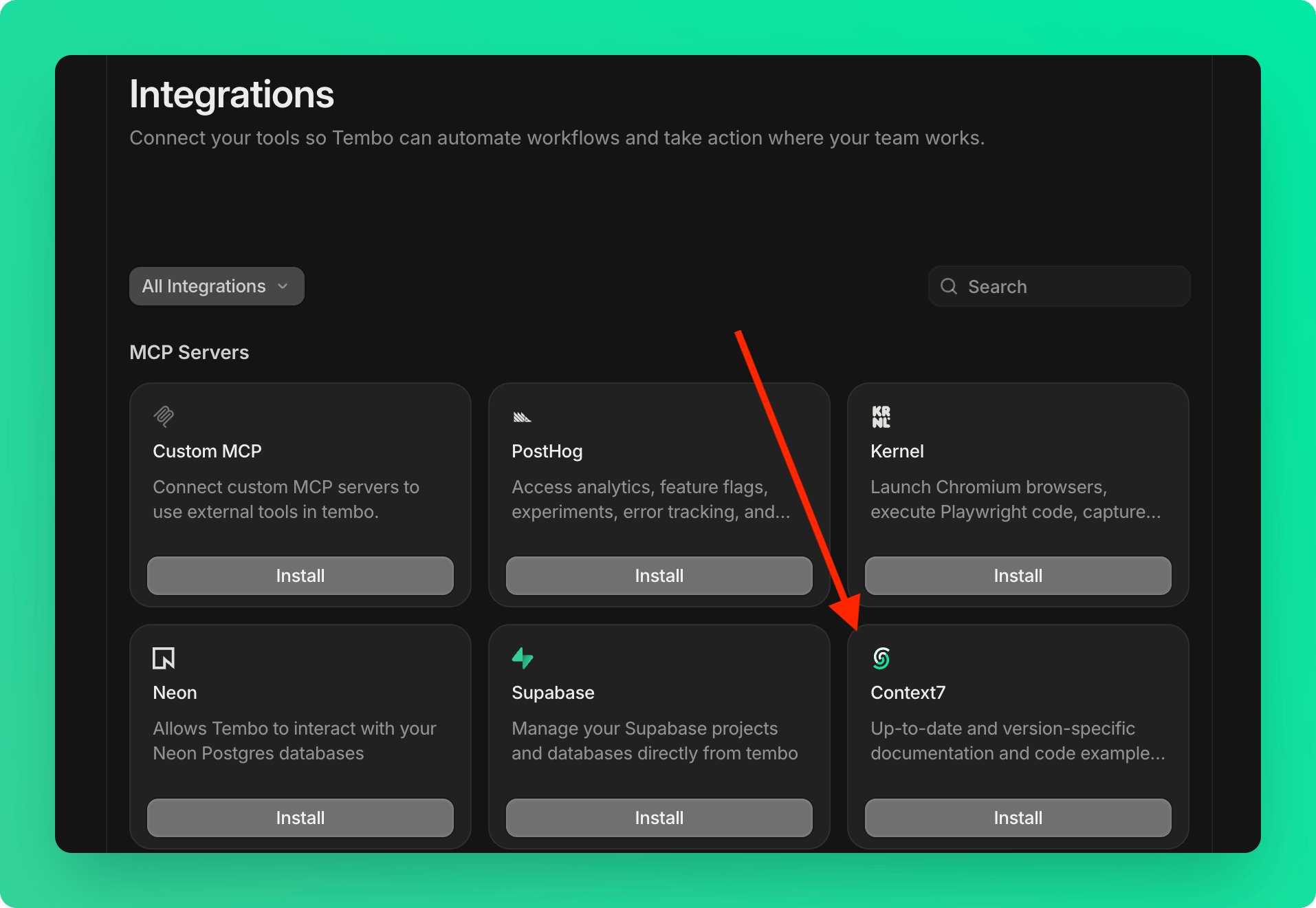 Integrations page