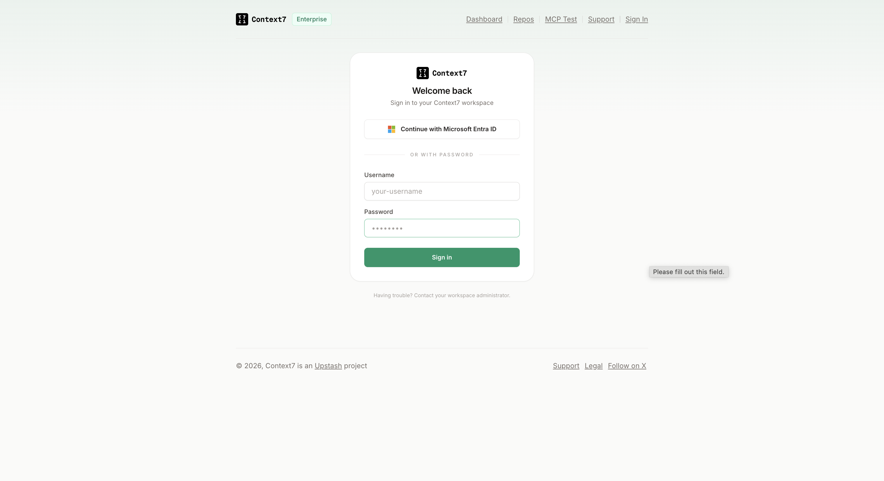 Login page showing Continue with Microsoft Entra ID button