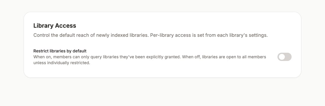 The restrict libraries by default toggle